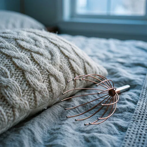 Copper Scalp Massager Beside Knit Pillow