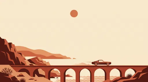 Vintage Car on Coastal Viaduct Illustration