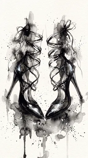 Monochrome Watercolor Lace-Up High Heels Illustration