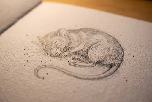 Pencil Sketch of a Sleeping Rat
