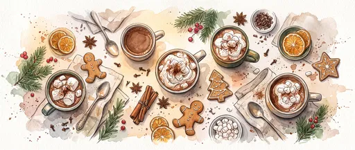 Watercolor Christmas Hot Cocoa Flat Lay