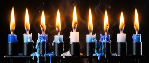 Nine Lit Candles on Black Menorah