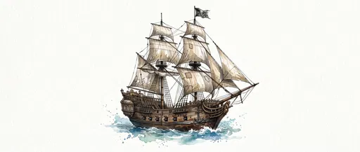 Watercolor Pirate Ship Illustration