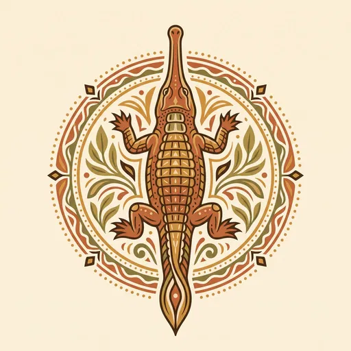 Symmetrical Gharial Crocodile Emblem Illustration