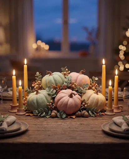 Pastel Pumpkin Thanksgiving Centerpiece With Candles