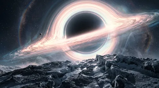 Black Hole Over Icy Alien Landscape