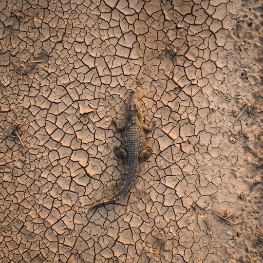 Overhead View of Crocodile on Cracked Mud