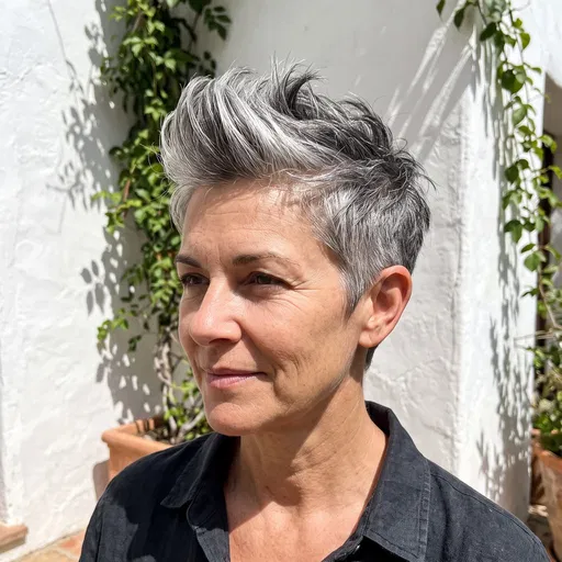 Woman With Salt and Pepper Pixie Cut