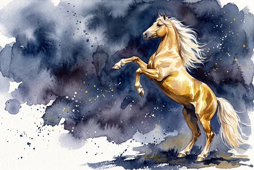Watercolor Rearing Palomino Horse Illustration
