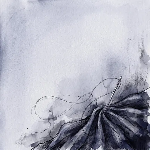 Ink Wash Drawing of Needle and Thread
