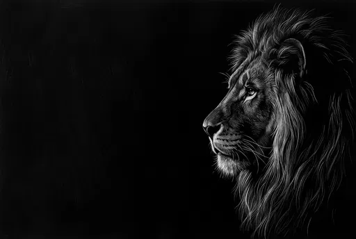 Monochrome Scratchboard Lion Profile Illustration