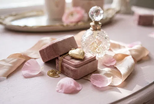 Gold Heart Locket on Velvet Jewelry Box