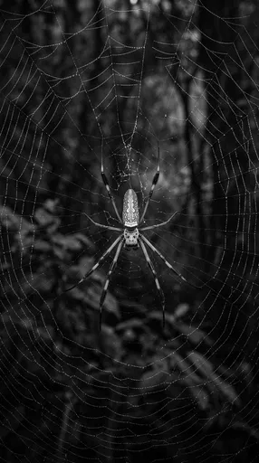 Monochrome Nephila Spider in Dewy Web