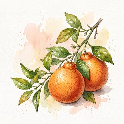 Botanical Watercolor Illustration of Two Ripe Tangelos
