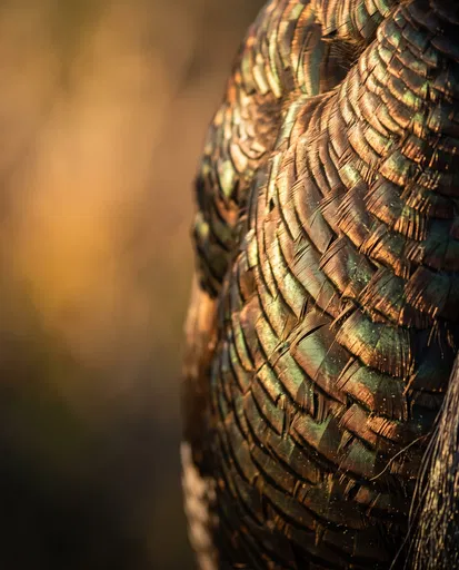Iridescent Wild Turkey Feathers Close-Up