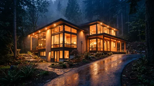 Modern Glass and Timber Forest Home