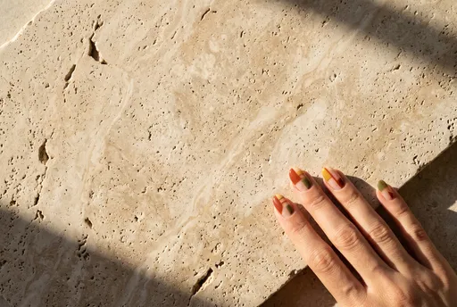 Geometric Earthy Nail Art on Travertine