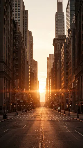 Golden Sunset Down Empty Manhattan Avenue