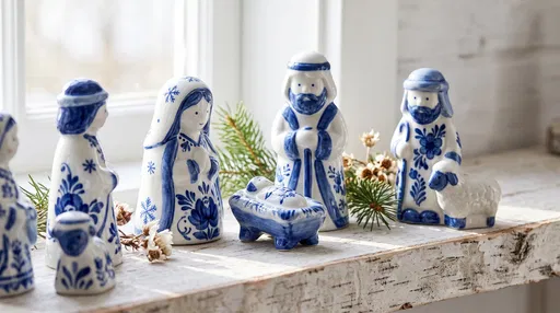 Blue and White Ceramic Nativity Set