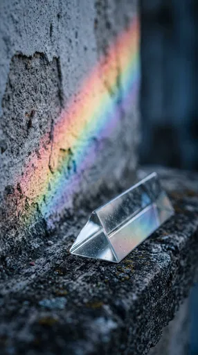Glass Prism Casting Rainbow on Stone Wall