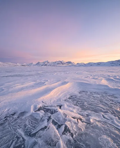 Frozen Alpine Lake at Pastel Twilight