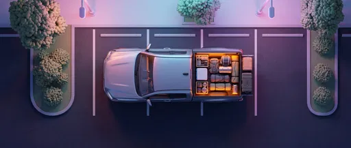 Top-Down 3D Silver Pickup with Camping Gear
