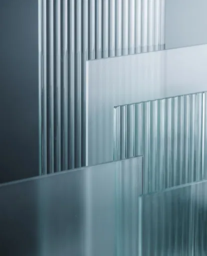 Layered Frosted and Fluted Glass Panels