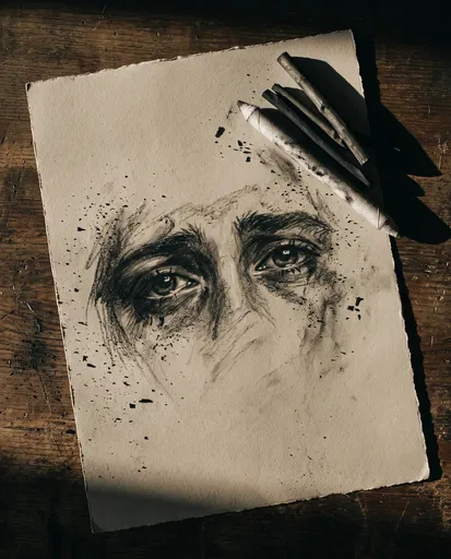Charcoal Sketch of Melancholic Eyes