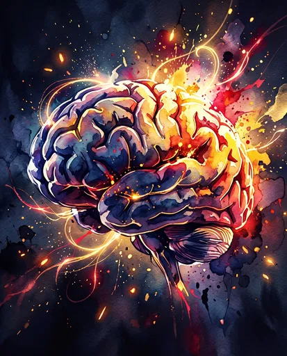 Glowing Watercolor Human Brain Illustration