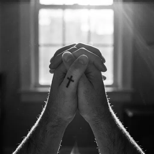 Monochrome Clasped Hands With Cross Tattoo