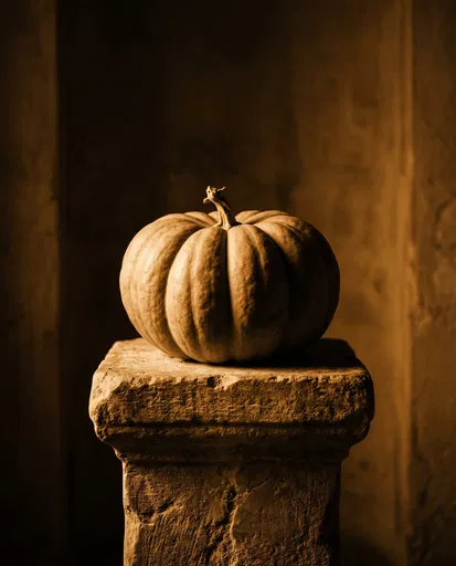 Pumpkin on Stone Pedestal in Amber