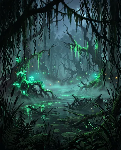 Bioluminescent Enchanted Swamp Concept Art