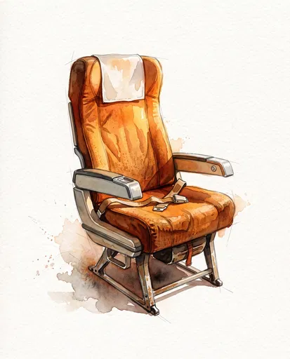 Vintage Orange Airplane Seat Watercolor Illustration
