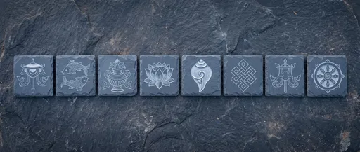 Eight Buddhist Symbols on Slate Tiles