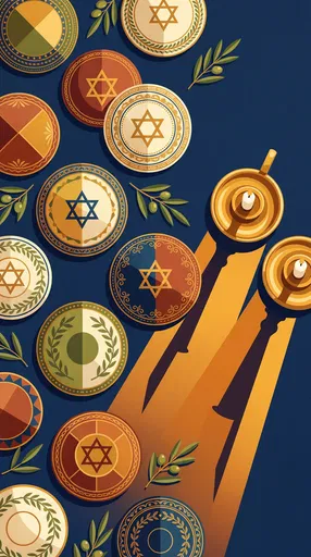 Flat Illustration of Kippahs and Shabbat Candlesticks