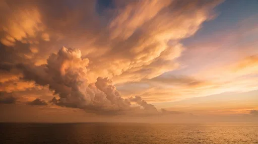 Golden Sunset Clouds Over Tranquil Ocean