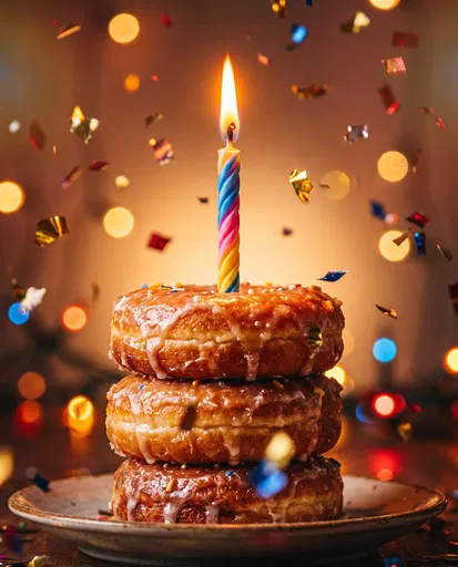 Stacked Glazed Donuts With Birthday Candle