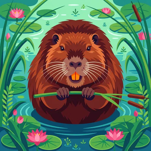 Flat Vector Illustration of Pond Nutria