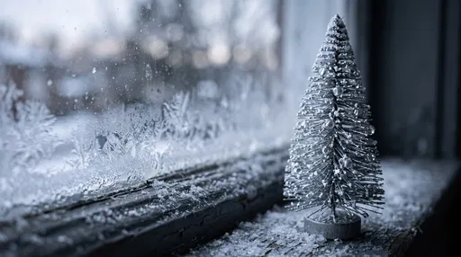 Miniature Silver Christmas Tree on Frosty Windowsill