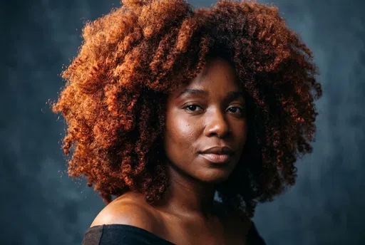 Portrait of Woman with Auburn Afro Hair