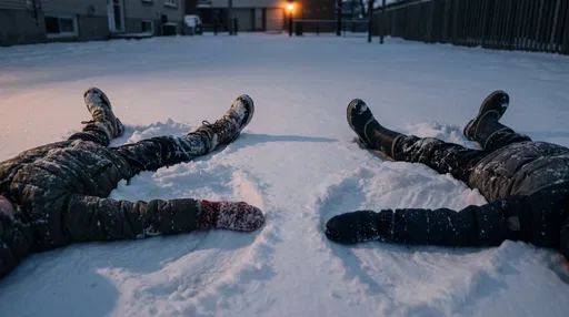 Snow Angels in Dusk Courtyard