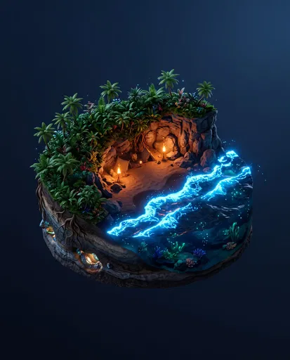 Bioluminescent Tropical Island Cross-Section Diorama