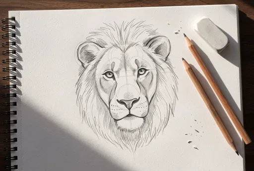 Graphite Lion Sketch on Spiral Notepad