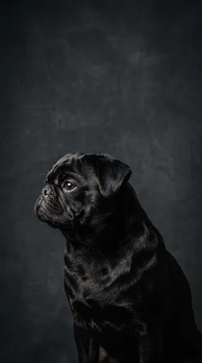 Black Pug Studio Portrait in Profile