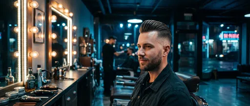 Man With Pompadour Haircut in Barbershop