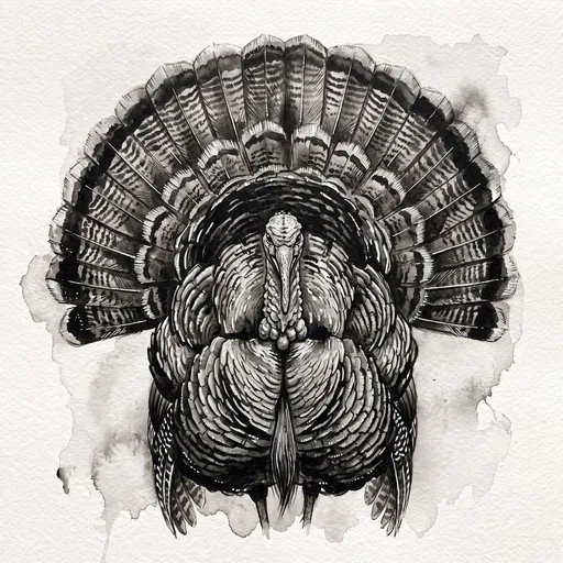 Monochrome Ink Wash Turkey Illustration