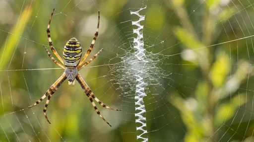 Yellow Banded Garden Spider on Web