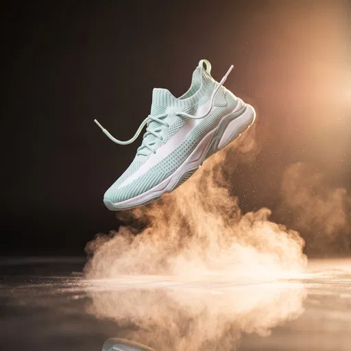 Floating Mint Sneaker Above Glowing Dust Cloud