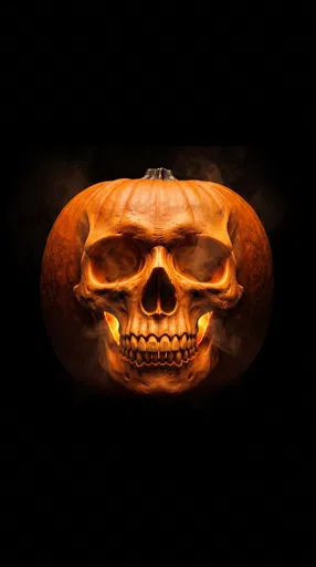 Skull Carved Pumpkin on Black Background