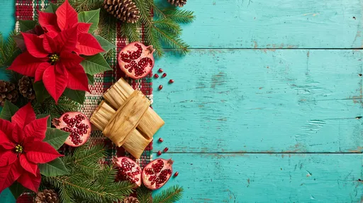Festive Tamales and Poinsettias on Turquoise Wood